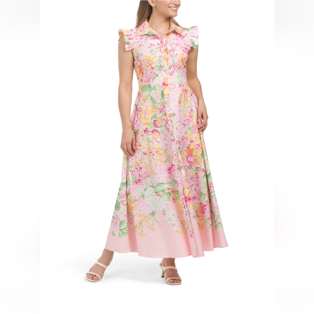 Nwt Dalia MacPhee florar sleeveless dress with button down plus belt